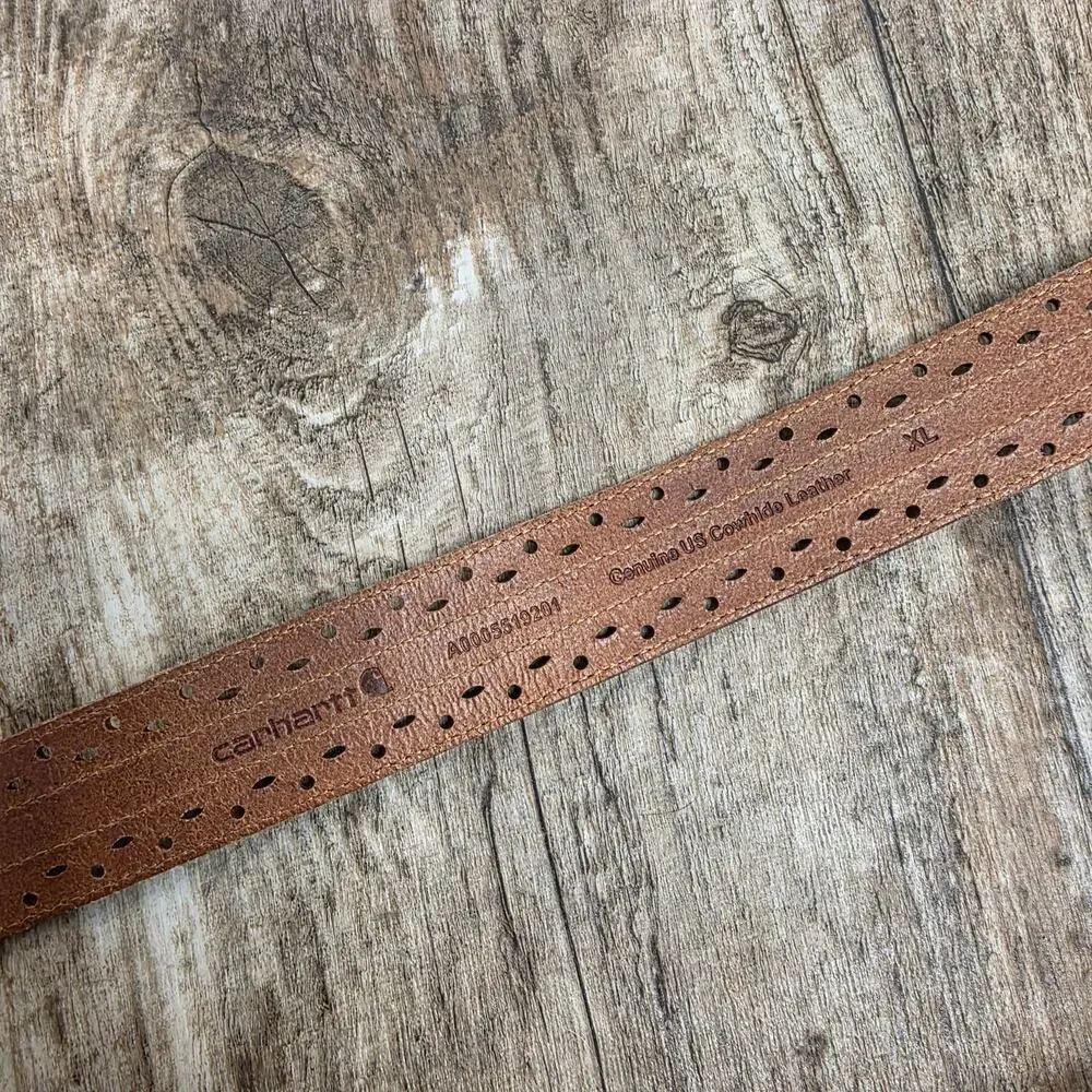 Carhartt Brown Leather Belt XL Perforated Oval Buckle Genuine Cowhide Casual